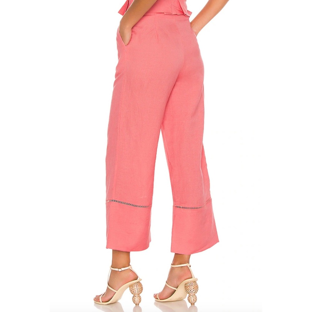 CULT GAIA High Waist Linen Cropped Wide Leg Pant in Magnolia - Picture 2 of 12